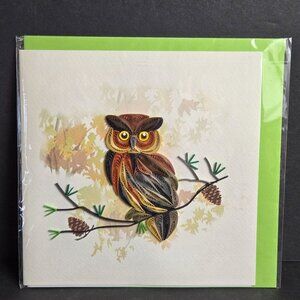 YoderDo Quilling Handmade Greeting Card 3D Owl On A Pine Branch Art Design 6x6"